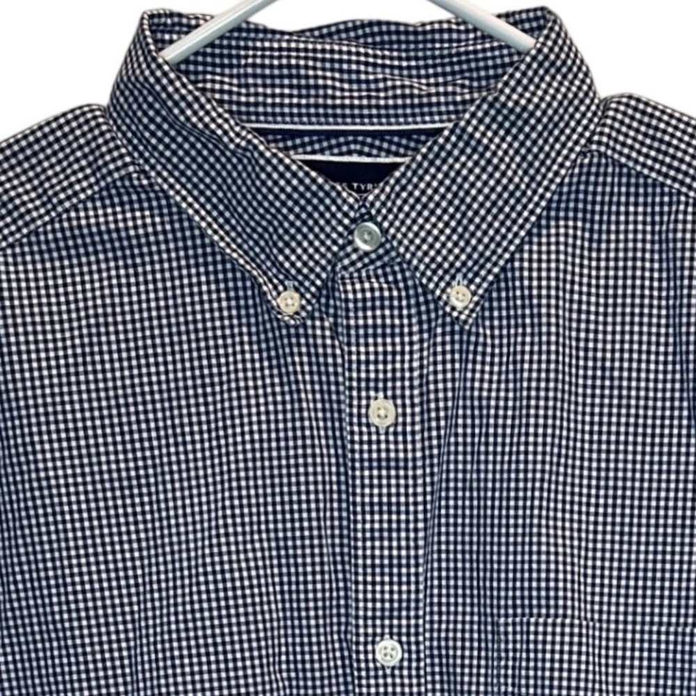 Charles Tyrwhitt Shirt XL Mens Navy Gingham Non-Iron Short Sleeve Classic Fit